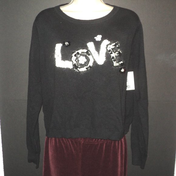 NEW Lavoro Size M Beaded LOVE Sweater Black - Picture 1 of 5